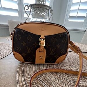 Louis Vuitton Brown Monogram Crossbody Bag with Tan Trim